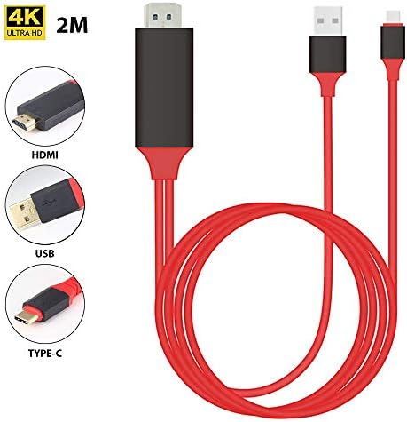 PRO USB-C HDMI תואם ל- Samsung Galaxy S20+ 5G ב 4K עם יציאת חשמל, כבל 6ft במלואו 2160p@60Hz, כבל 6ft/2m [אדום/רעם